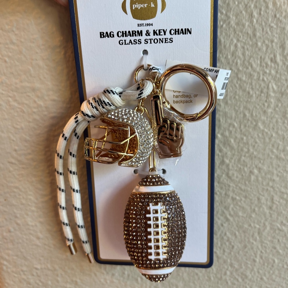 Piper K Gold and Brown Football Keychain Bag Charm